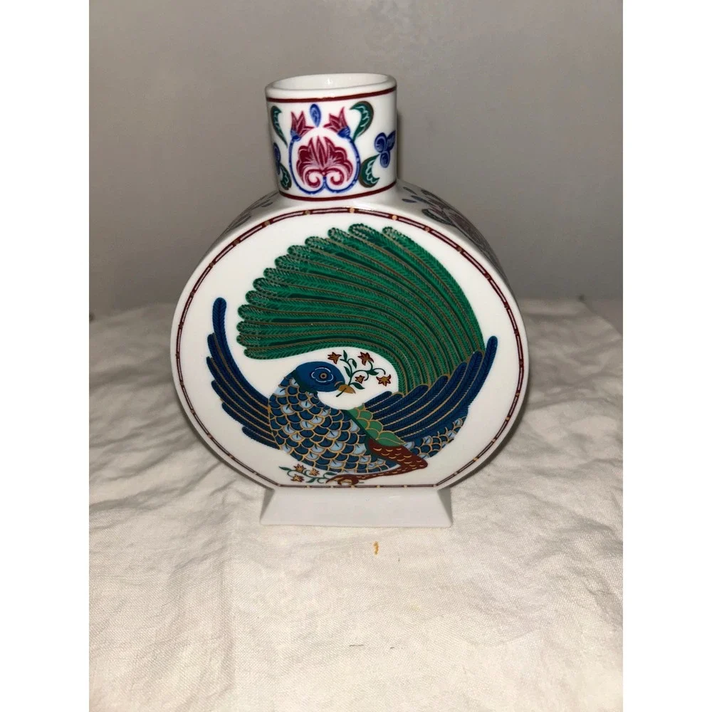 Vintage Byzantium Elizabeth Arden Peacock Vanity Set 5pc Tray Box Vase Japan